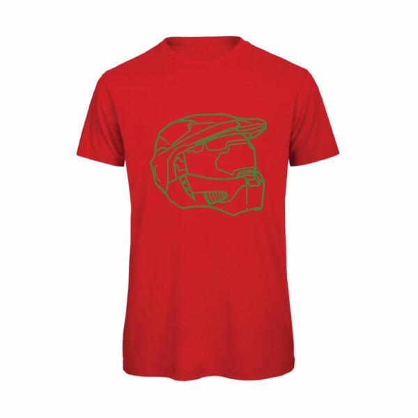 T-shirt-Halo-Helmet-Lato-Maglietta-uomo-Videogiochi-cotone-organico-Boostit-rosso