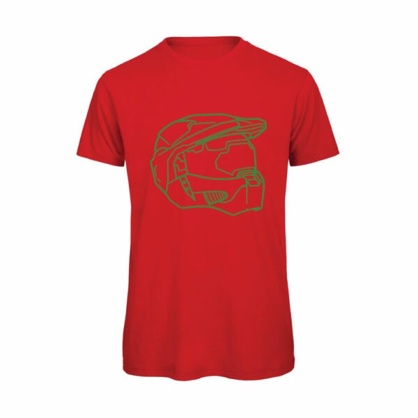 T-shirt-Halo-Helmet-Lato-Maglietta-uomo-Videogiochi-cotone-organico-Boostit-rosso