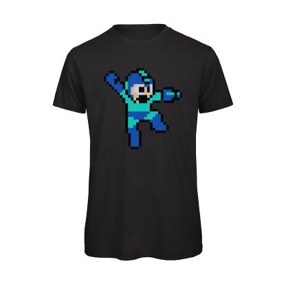 Maglia-Mega-Man-8-bit-uomo-videogiochi-cotone-organico-qualità-nero