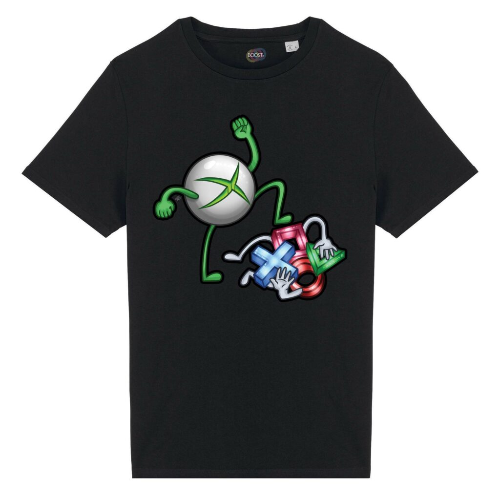 T-shirt-Console-X War-BoX-cotone-biologico-nero