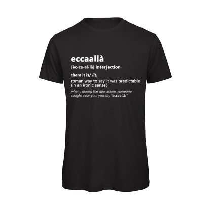 T-shirt-ECCALLA-Maglietta-uomo-Dizionario-Romano-cotone-organico-Boostitnero-blu