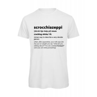 T-shirt-SCROCCHIAZEPPI-Maglietta-uomo-Dizionario-Romano-cotone-organico-Boostit-bianco