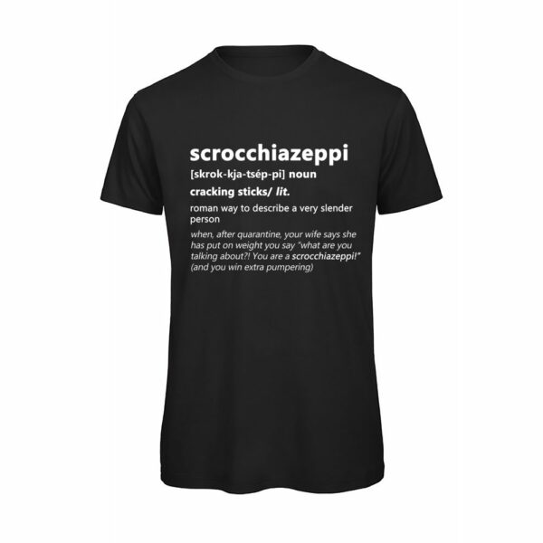 T-shirt-SCROCCHIAZEPPI-Maglietta-uomo-Dizionario-Romano-cotone-organico-Boostit-nero