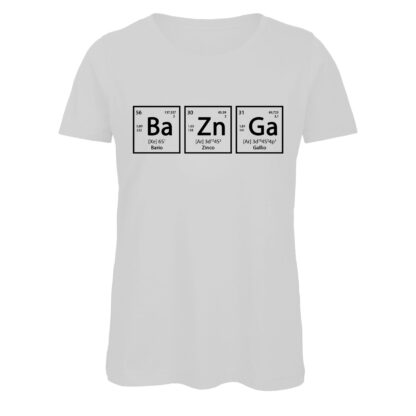 T-shirt-Donna-Sheldon-Bazinga-cotone-organico-bianco