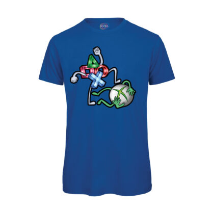 T-shirt-uomo-Videogiochi-Divertente-Console-War-PS-cotone-organico-100%-Blu