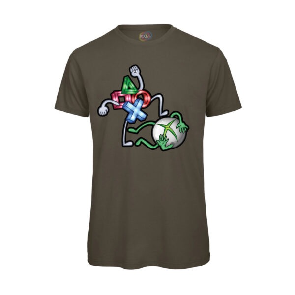 T-shirt-uomo-Videogiochi-Divertente-Console-War-PS-cotone-organico-100%-Verde