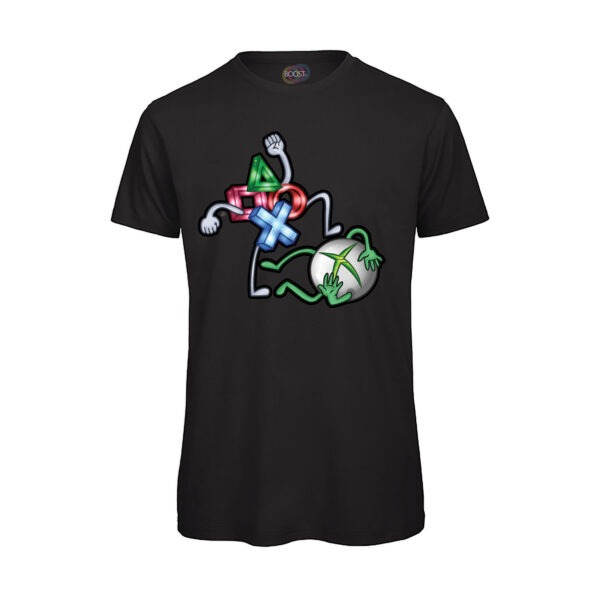 T-shirt-uomo-Videogiochi-Divertente-Console-War-PS-cotone-organico-100%-nero