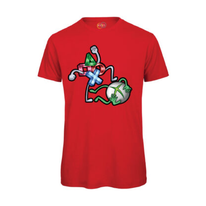 T-shirt-uomo-Videogiochi-Divertente-Console-War-PS-cotone-organico-100%-rosso