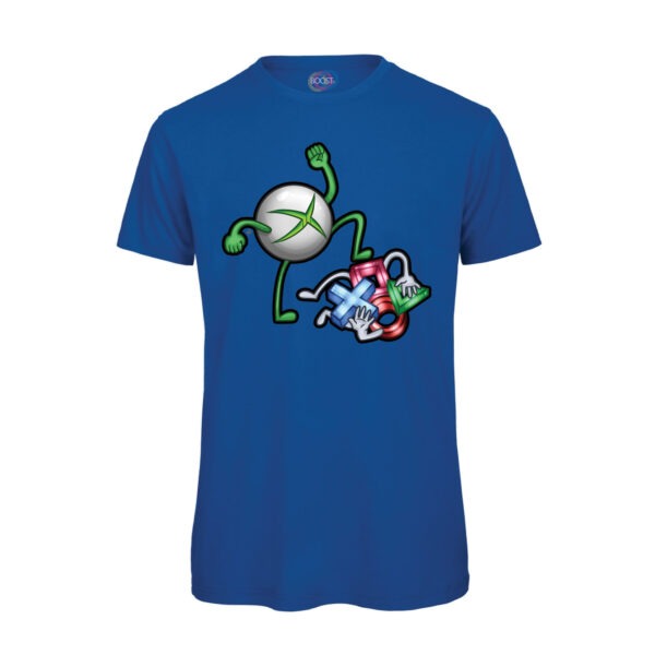 T-shirt-uomo-Videogiochi-Divertente-Console-War-X-cotone-organico-100%-Blu