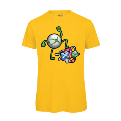 T-shirt-uomo-Videogiochi-Divertente-Console-War-X-cotone-organico-100%-Giallo