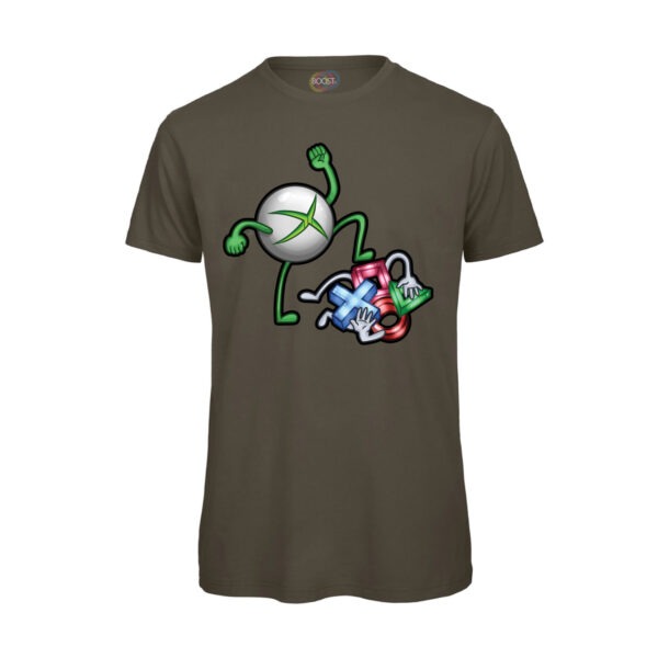 T-shirt-uomo-Videogiochi-Divertente-Console-War-X-cotone-organico-100%-Verde