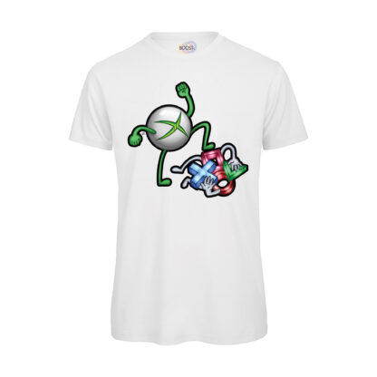 T-shirt-uomo-Videogiochi-Divertente-Console-War-X-cotone-organico-100%-bianco