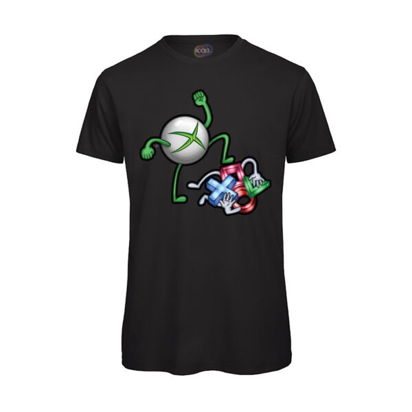 T-shirt-uomo-Videogiochi-Divertente-Console-War-X-cotone-organico-100%-nero