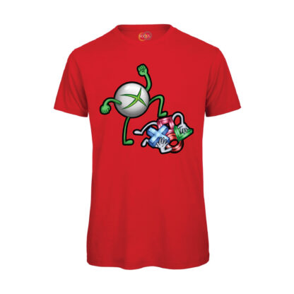 T-shirt-uomo-Videogiochi-Divertente-Console-War-X-cotone-organico-100%-rosso