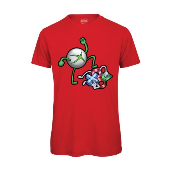 T-shirt-uomo-Videogiochi-Divertente-Console-War-X-cotone-organico-100%-rosso