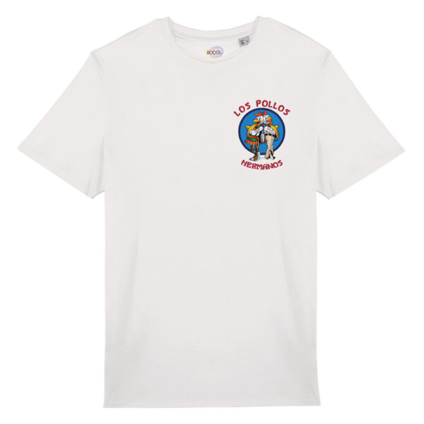 T-shirt-Los-Pollos-Hermanos-Logo-serie-breaking-bad-better-call-saul-boostit-unisex-fronte-bianco
