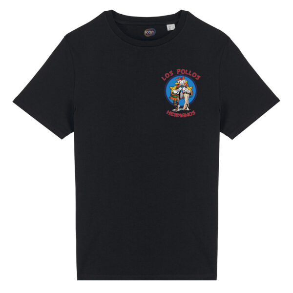 T-shirt-Los-Pollos-Hermanos-Logo-serie-breaking-bad-better-call-saul-boostit-unisex-fronte-nero