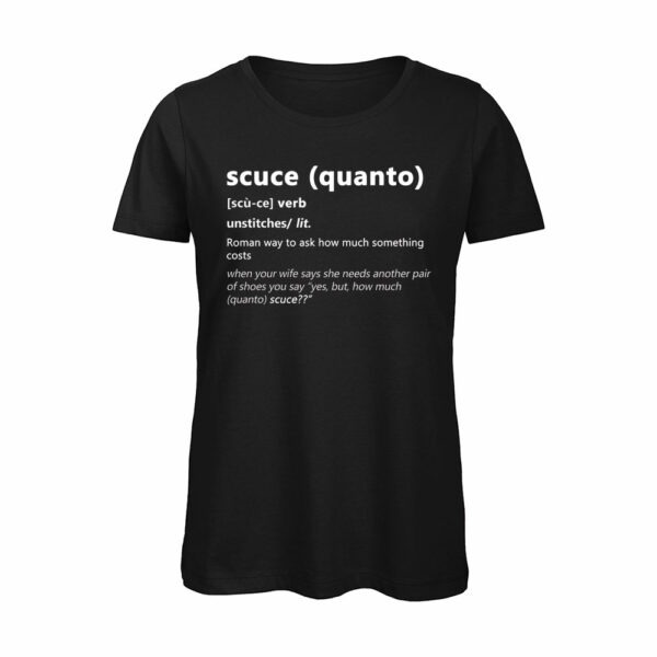 T-shirt-QUANTO-SCUCE-Maglietta-donna-Dizionario-Romano-cotone-organico-Boostit-nero