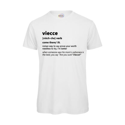 T-shirt-VIECCE-Maglietta-uomo-Dizionario-Romano-cotone-organico-Boostit-bianco
