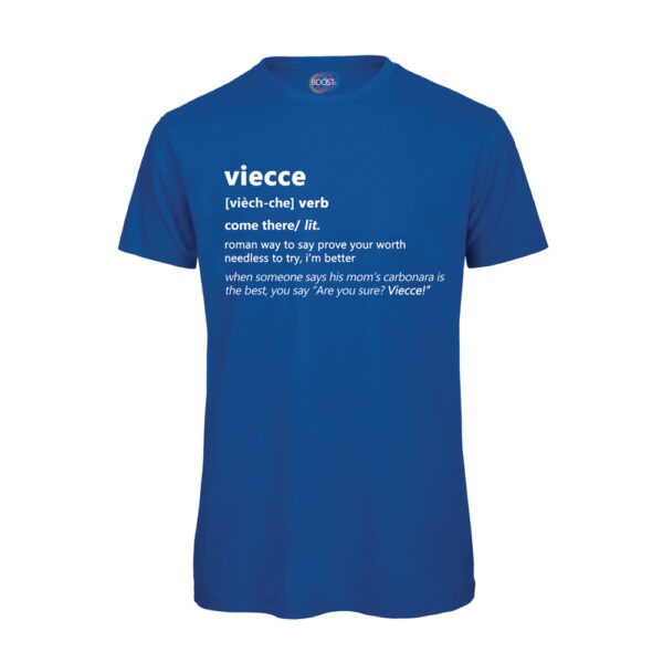 T-shirt-VIECCE-Maglietta-uomo-Dizionario-Romano-cotone-organico-Boostit-blu