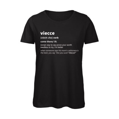 T-shirt-VIECCE-Maglietta-donna-Dizionario-Romano-cotone-organico-Boostit-nero