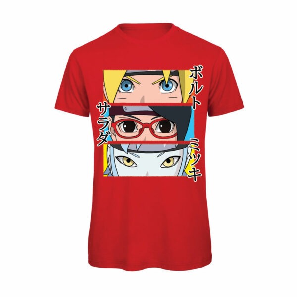 T-shirt-Boruto-Team-7-Anime-cotone-organico-uomo-Rosso-Boostit