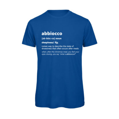 T-shirt-ABBIOCCO-Maglietta-uomo-Dizionario-Romano-cotone-organico-Boostit-blu