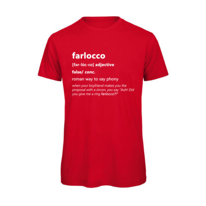 T-shirt-FARLOCCO-Maglietta-uomo-Dizionario-Romano-cotone-organico-Boostit-rosso
