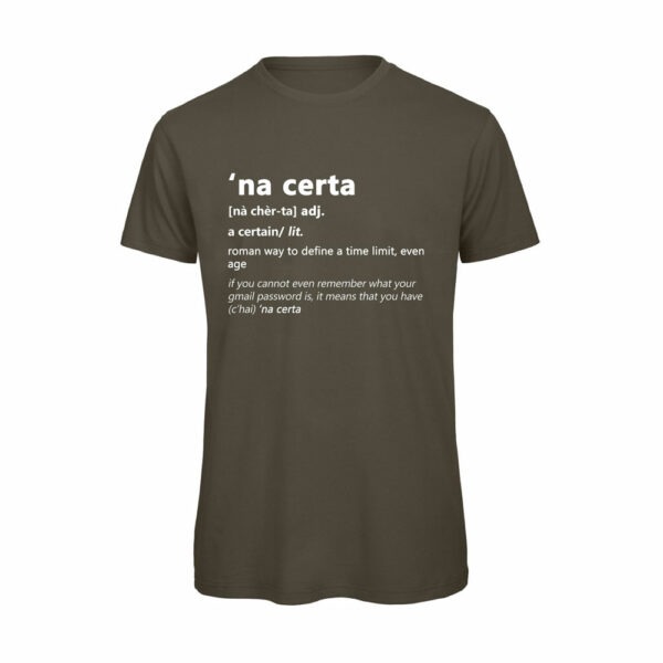 T-shirt-NA-CERTA-Maglietta-uomo-Dizionario-Romano-cotone-organico-Boostit-verde