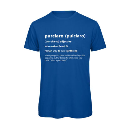 T-shirt-PURCIARO-Maglietta-uomo-Dizionario-Romano-cotone-organico-Boostit-blu