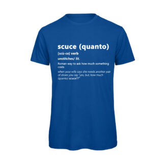 T-shirt-QUANTO-SCUCE-Maglietta-uomo-Dizionario-Romano-cotone-organico-Boostit-blu
