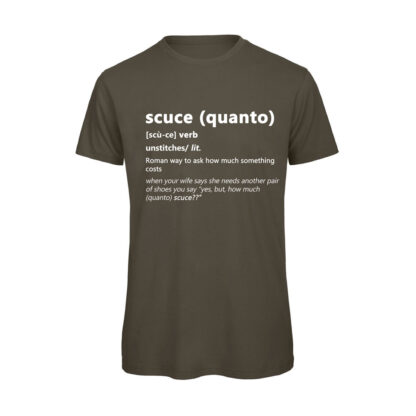 T-shirt-QUANTO-SCUCE-Maglietta-uomo-Dizionario-Romano-cotone-organico-Boostit-verde