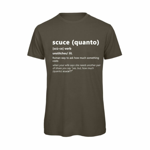 T-shirt-QUANTO-SCUCE-Maglietta-uomo-Dizionario-Romano-cotone-organico-Boostit-verde