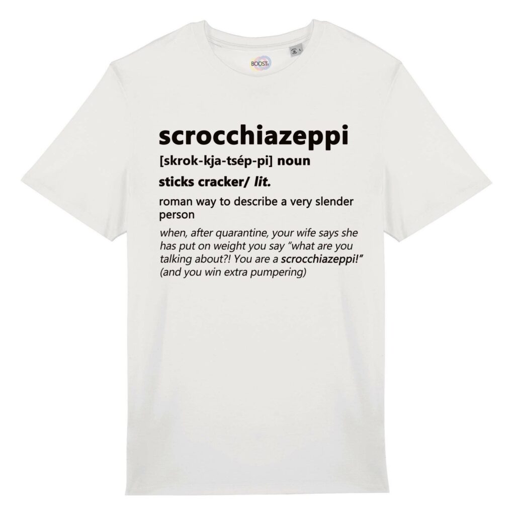 T-shirt-scrocchiazeppi-roman-says-cotone-biologico-bianco
