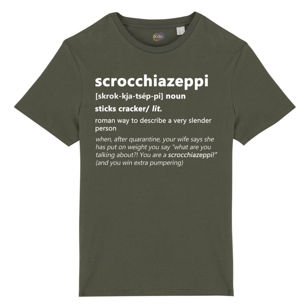 T-shirt-scrocchiazeppi-roman-says-cotone-biologico-verde