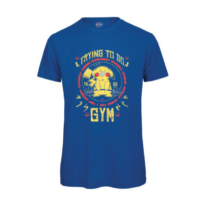 T-shirt-funart-videogames-Trying-to-do-Gym-cotone-organico-100%-blu-uomo-Boostit