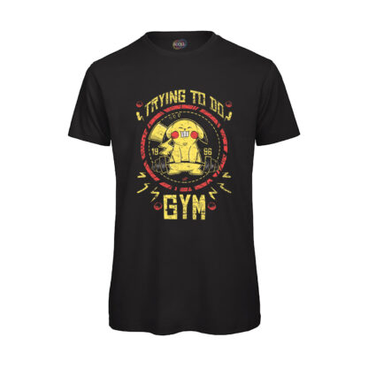 T-shirt-funart-videogames-Trying-to-do-Gym-cotone-organico-100%-nero-uomo-Boostit