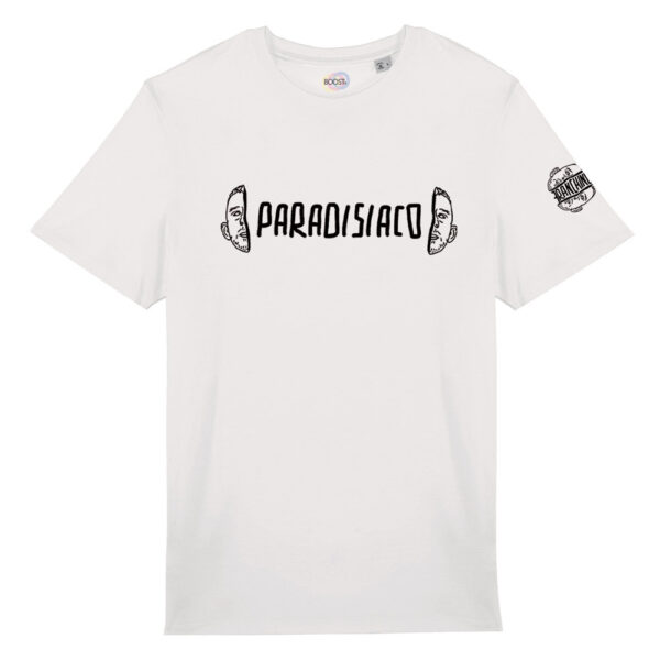 T-shirt-Paradisiaco-Franchino-er-criminale-cotone-biologico-bianco-unisex-boostit