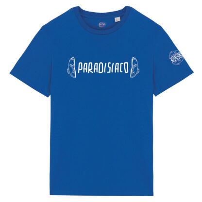 T-shirt-Paradisiaco-Franchino-er-criminale-cotone-biologico-blu-unisex-boostit