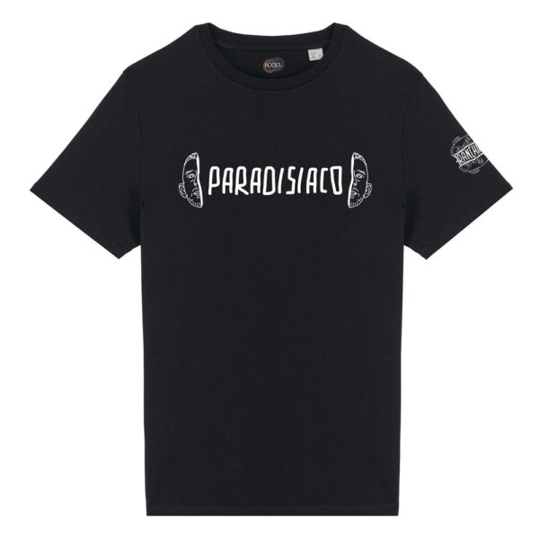 T-shirt-Paradisiaco-Franchino-er-criminale-cotone-biologico-nero-unisex-boostit