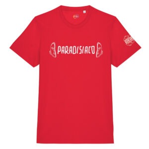 T-shirt-Paradisiaco-Franchino-er-criminale-cotone-biologico-rosso-unisex-boostit