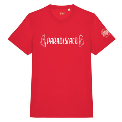 T-shirt-Paradisiaco-Franchino-er-criminale-cotone-biologico-rosso-unisex-boostit