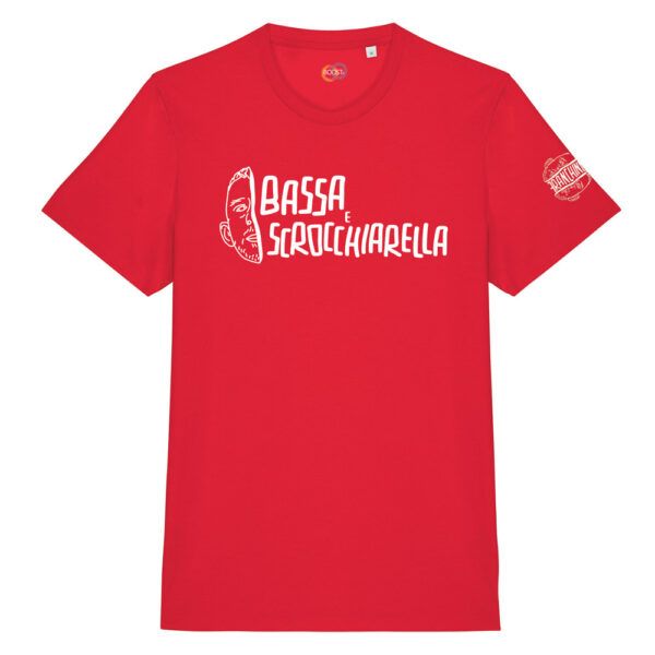 T-shirt-Pizetta-Bassa-Scrocchiarella-Franchino-er-criminale-cotone-biologico-rosso-unisex-boostit