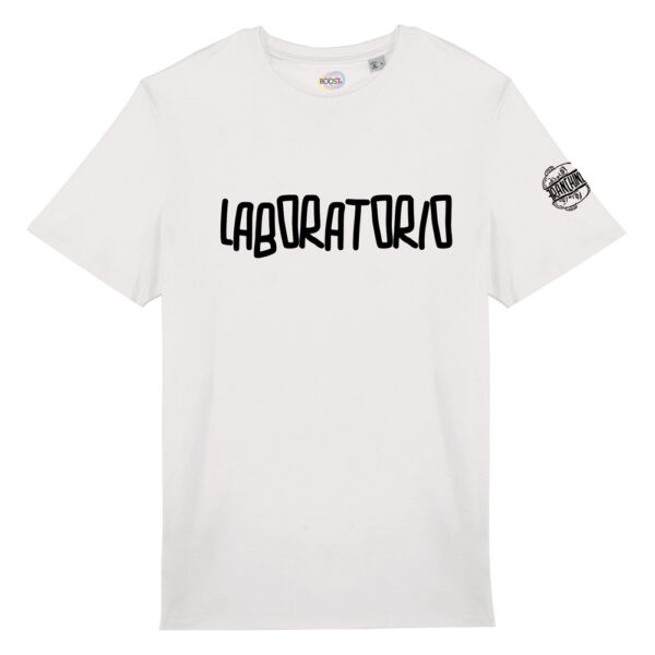 T-shirt-Laboratorio-Franchino-er-criminale-cotone-biologico-bianco-unisex-boostit