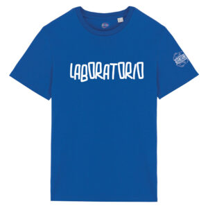 T-shirt-Laboratorio-Franchino-er-criminale-cotone-biologico-blu-unisex-boostit