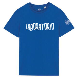 T-shirt-Laboratorio-Franchino-er-criminale-cotone-biologico-blu-unisex-boostit