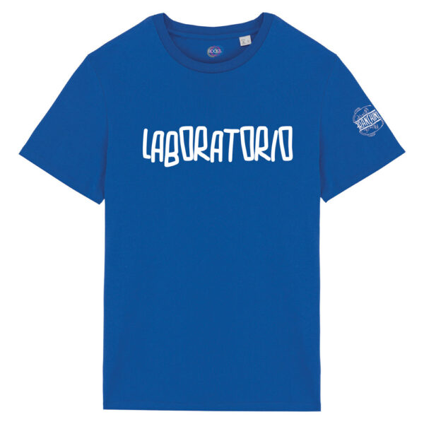 T-shirt-Laboratorio-Franchino-er-criminale-cotone-biologico-blu-unisex-boostit