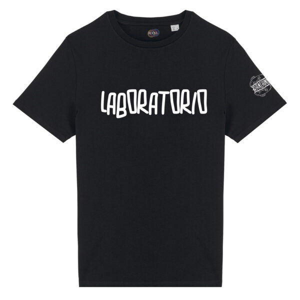 T-shirt-Laboratorio-Franchino-er-criminale-cotone-biologico-nero-unisex-boostit