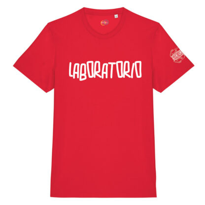 T-shirt-Laboratorio-Franchino-er-criminale-cotone-biologico-rosso-unisex-boostit