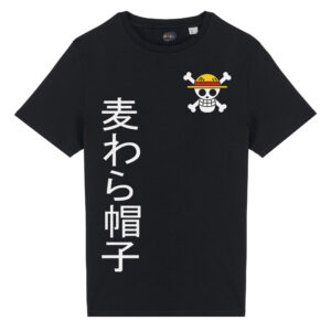 T-shirt Anime Jolly Roger One Cappello Di Paglia Rufy Luffy Serie TV Unisex Cotone Organico Nero